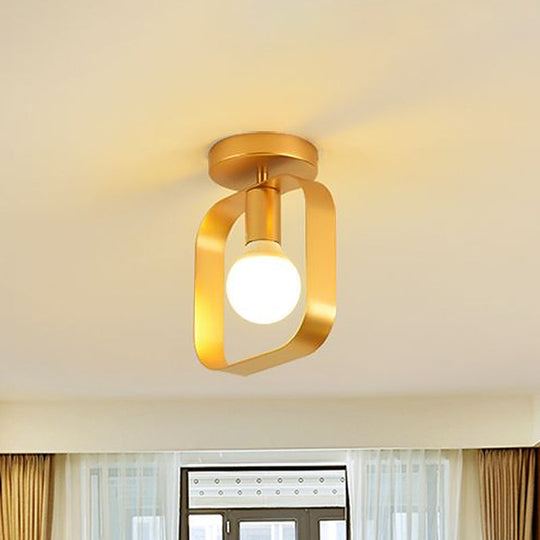 Nordic Metal Semi - Flush Mount Ceiling Light In Gold - Triangular/Square/Round Shade 1 - Light