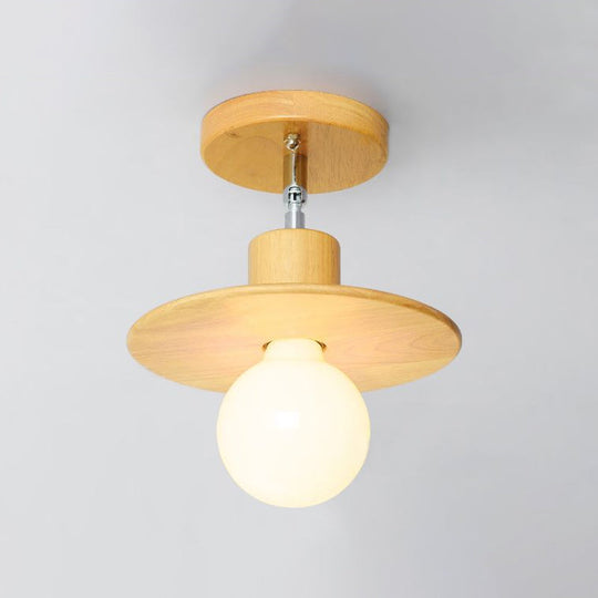 Modern Wooden Square/Trumpet/Pineapple Semi-Flush Ceiling Light - 1 Indoor Mount