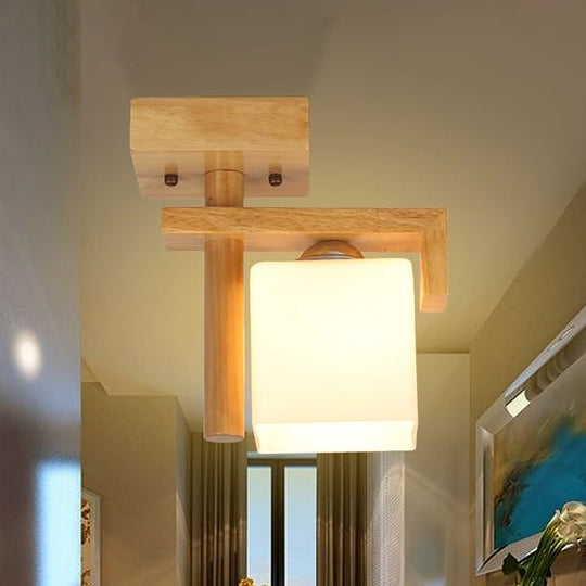Frosted Glass Ceiling Flush Light - Contemporary Semi Flushmount Lamp For Staircase Wood Décor