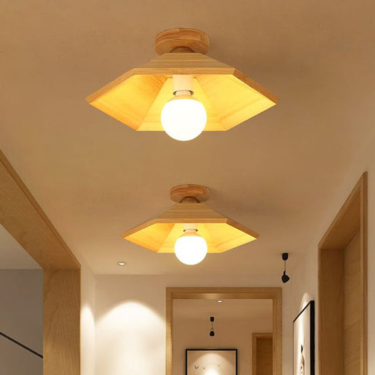 Wooden Conical Ceiling Flush Mount Light In Wood Finish - Simple And Stylish