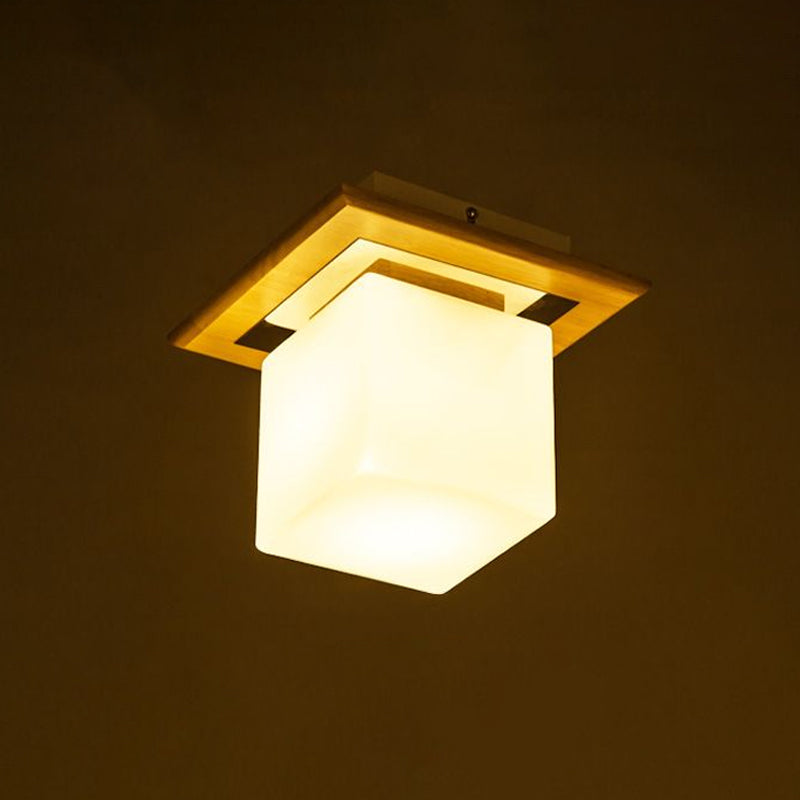 Frosted Glass Geometric Flush Mount Light - Nordic Style Ceiling Fixture For Corridor In White