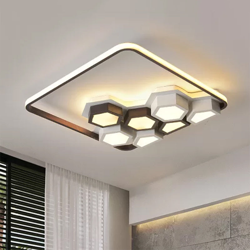 Honeycomb Metal Flush Ceiling Light: Modern Black & White Led Fixture (19.5’/35.5’) For Living Room