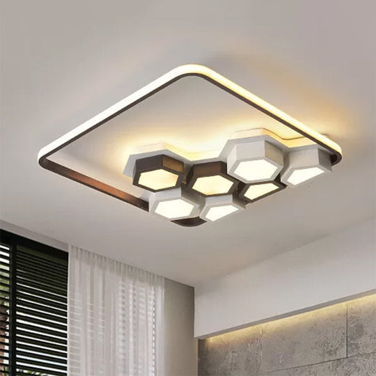 Honeycomb Metal Flush Ceiling Light: Modern Black & White Led Fixture (19.5’/35.5’) For Living Room