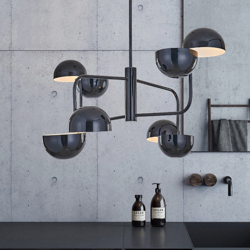 Modern Black Led Chandelier Light - 8-Head Office Pendant With Dome Iron Shade