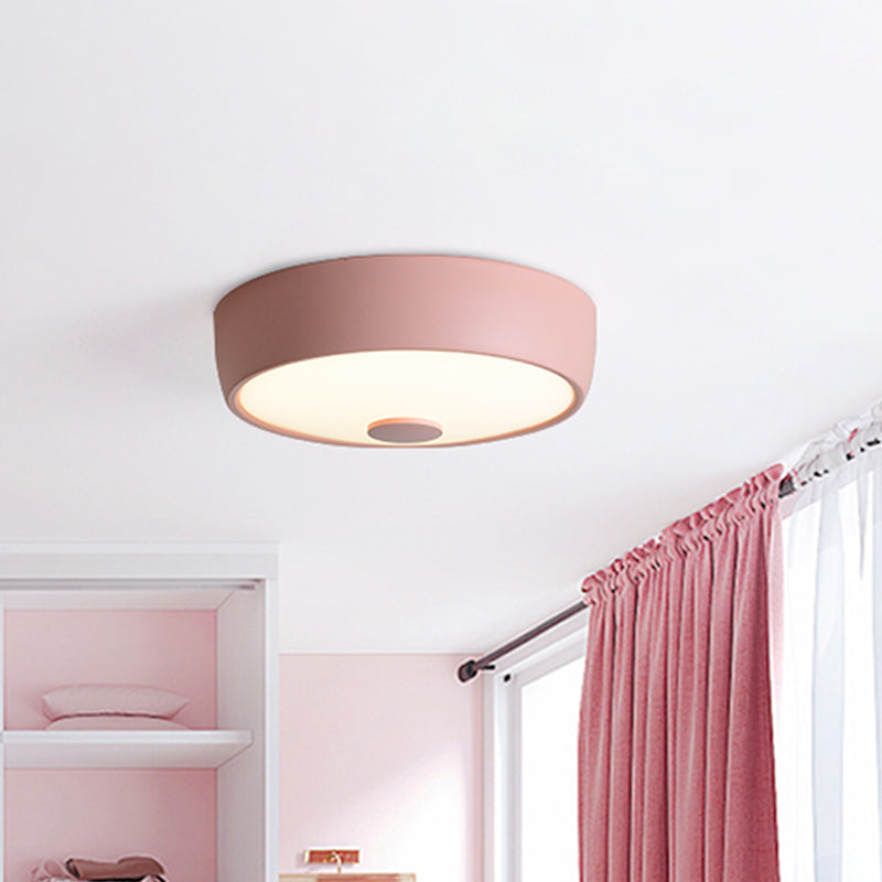 Macaron Drum Ceiling Flush Light In Metal With Led Ideal For Kids Room Available Various Colors