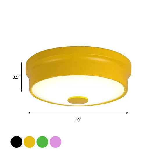 Macaron Drum Ceiling Flush Light In Metal With Led Ideal For Kids Room Available Various Colors