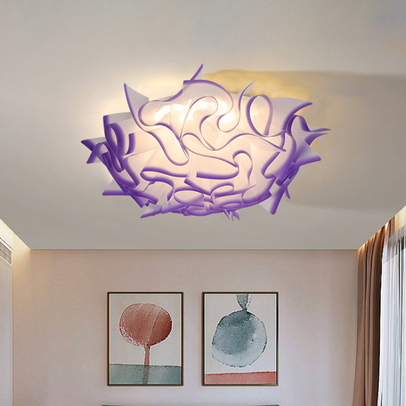 Contemporary Acrylic Flush Ceiling Lamp With Led Light Fixture - Blue/Brown/Orange