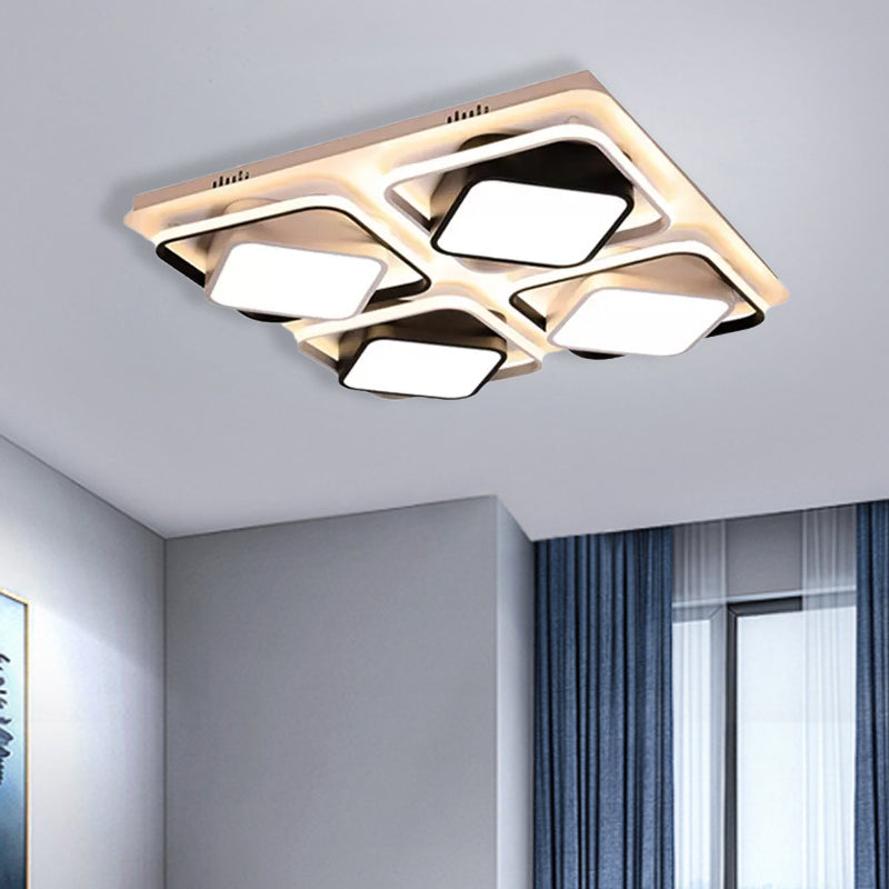 Modern Black & White Cube Led Flushmount Ceiling Light In 27.5/41 Sizes