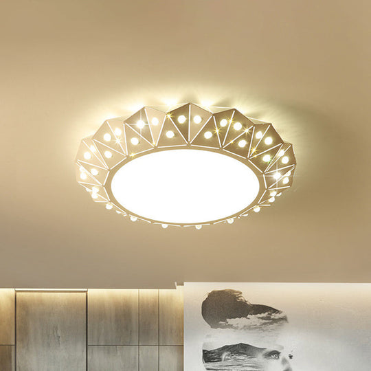 Modern Faceted Round Flushmount Light With Warm/White Led Lighting And Iron Shade 16.5/22.5 Wide