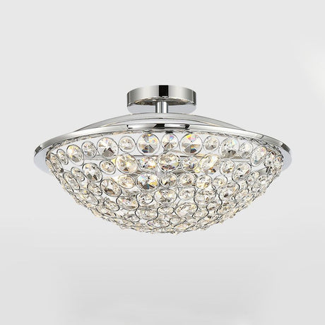 Modern Luxury Crystal Bead Bowl Semi Flushmount Light Fixture In Polished Chrome - 4 Lights