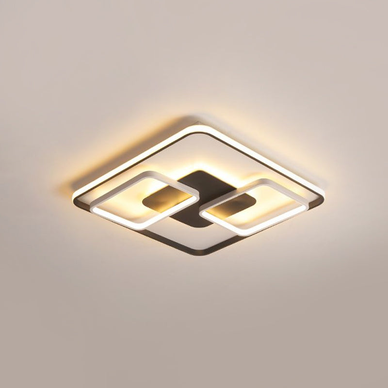 Modern Black And White Geometric Led Flushmount Living Room Light - Warm/White Multiple Sizes