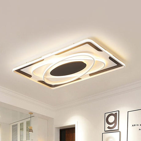 Modern Geometric Flush Ceiling Light Fixture - Integrated Led Metal Black/White Warm/White