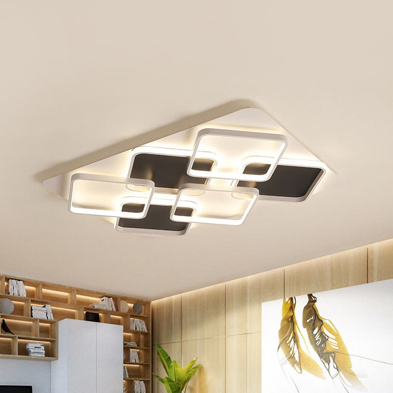 Contemporary Metal Led Multi Square Flush Mount Light In Black/White Warm/White Sizes: 18/24.5/34.5