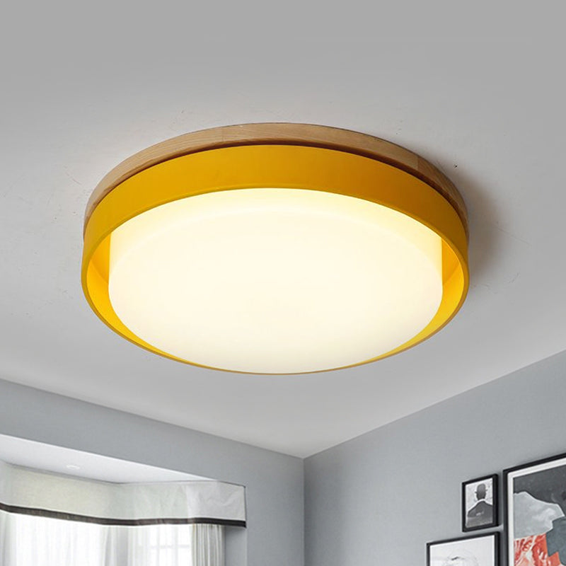 Nordic Macaron Metal Led Ceiling Flushmount - Blue/White/Yellow Acrylic Shade 12’/18.5’ Wide