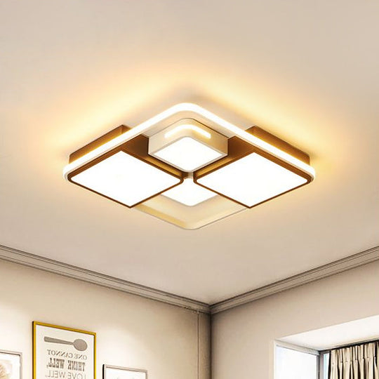 Sleek Square/Rectangle Ceiling Flushmount Led Light Fixture In Black And White Warm/White