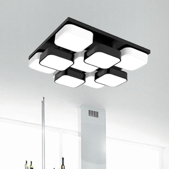 Modern Led Ceiling Mount Light - Square Kitchen Bedroom Lamp (4/6/9/12/16/20 Heads) In Black
