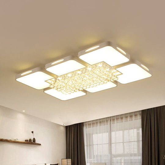 Modern White Led Ceiling Light With Crystal Ball - 23.5/35.5 W