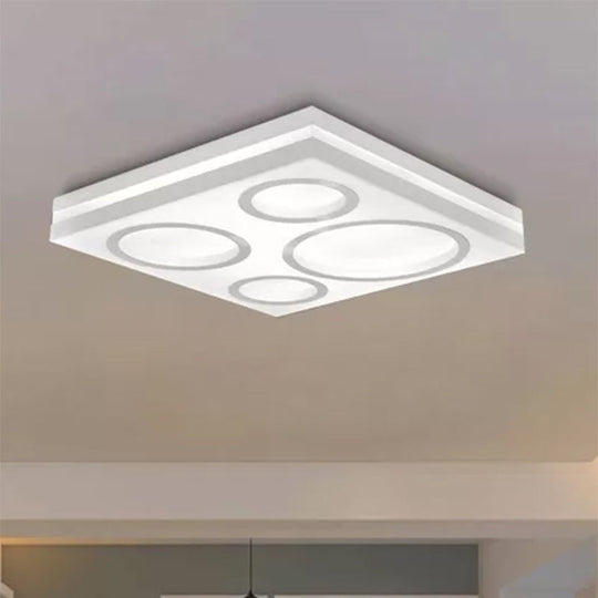Modern Square Led Ceiling Light With Circular Pattern Acrylic White Finish - Ideal For Living Room
