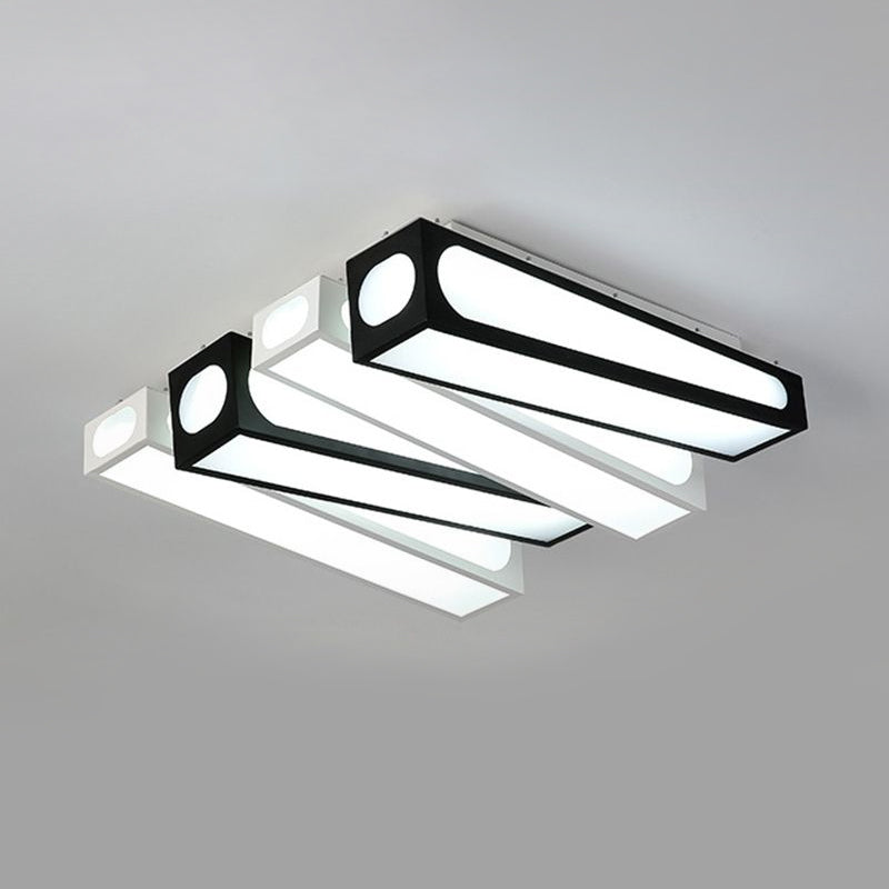 Contemporary Led Linear Flush Mount Ceiling Light In Black And White For Foyer
