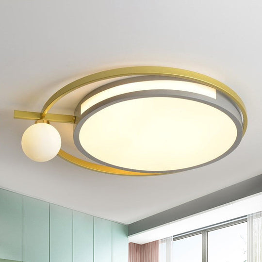 Led Round Flush Light With Nordic Acrylic Globe Shade In Black/Grey