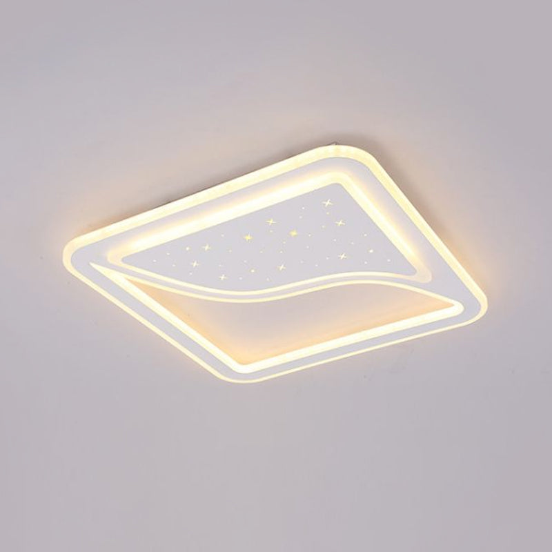 19’/35.5’ W Super Thin Flush Mount Light White Finish Led Indoor With Warm/White Lighting -