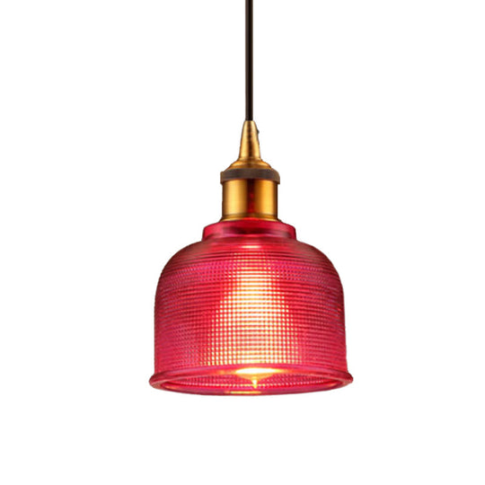 Stylish Grid Glass Pendant Light - Traditional 1 Head Hanging Lamp Cup Shade For Living Room And