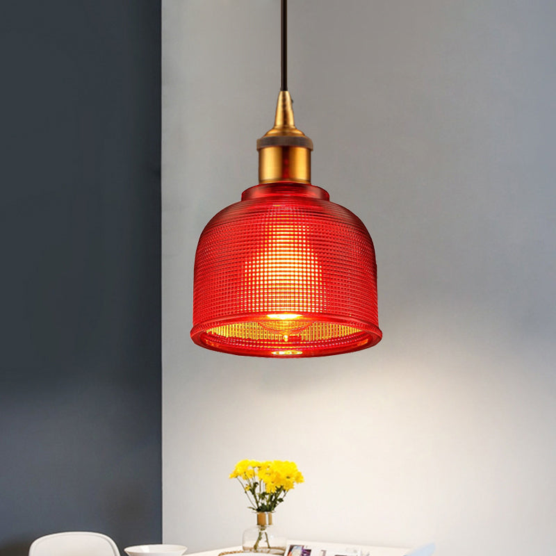 Grid Glass Pendant Light With Stylish Traditional Cup Shade Perfect For Living Room And Cafe Red