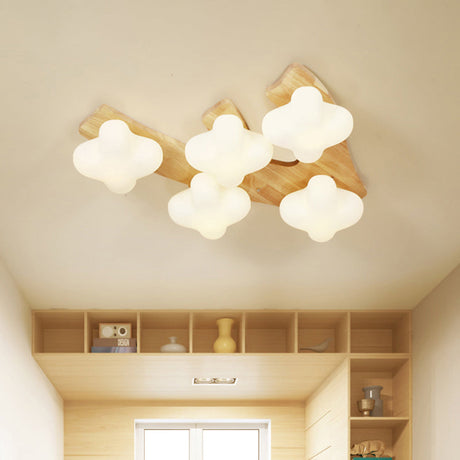 Plum Blossom Ceiling Lamp With Frosted Glass And Led Lighting 5 / Wood