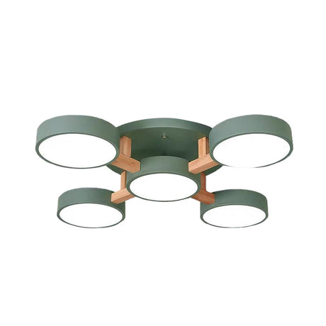 Macaron Drum Shade Led Ceiling Lamp - Green/Grey/White Bedroom Flush Light
