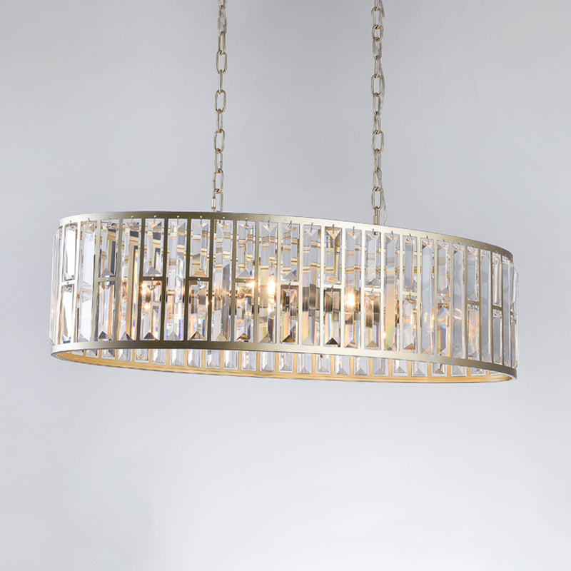 Contemporary Black/Gold Crystal Pendant Light With 6 Prisms - Elliptical Dining Room Island