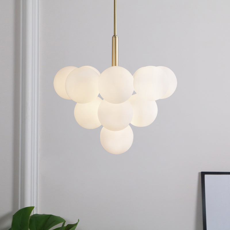 Contemporary Glass Chandelier Lamp - 5/13 Lights Spherical Design White Ball Pendant Light