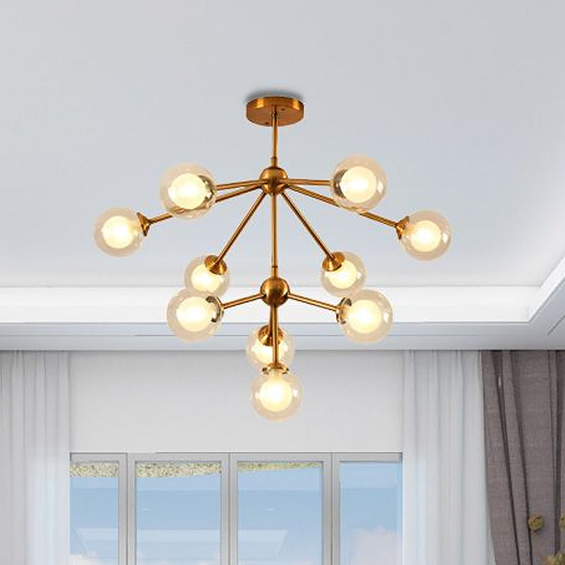 Sleek Metal Chandelier With Clear Glass Shades - Modern Sputnik Style Lighting For Bedroom