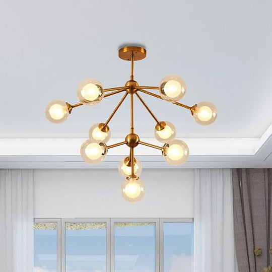 Sleek Metal Chandelier With Clear Glass Shades - Modern Sputnik Style Lighting For Bedroom