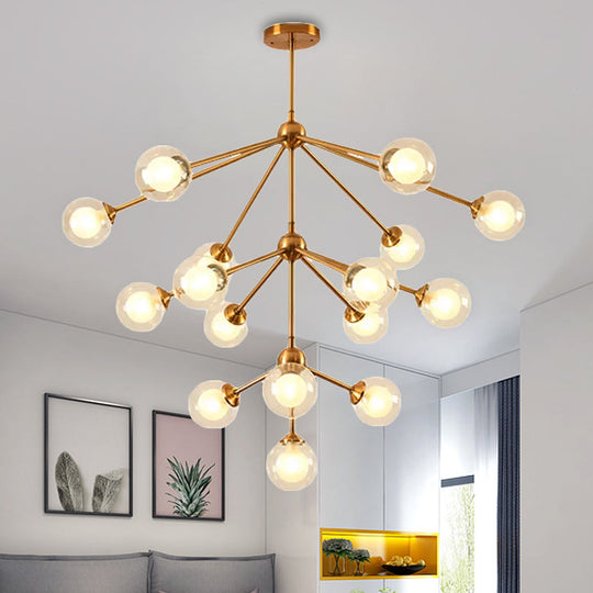 Sleek Metal Chandelier With Clear Glass Shades - Modern Sputnik Style Lighting For Bedroom
