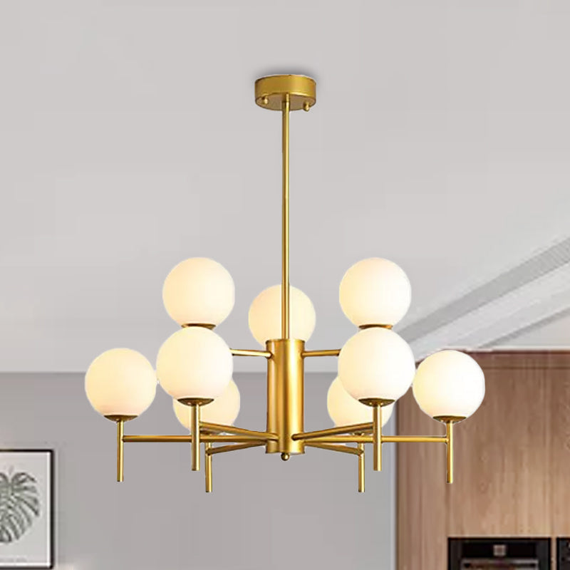 Contemporary Black And Gold Globe Chandelier With Radiant Design Milk Glass Shades - Available In 6