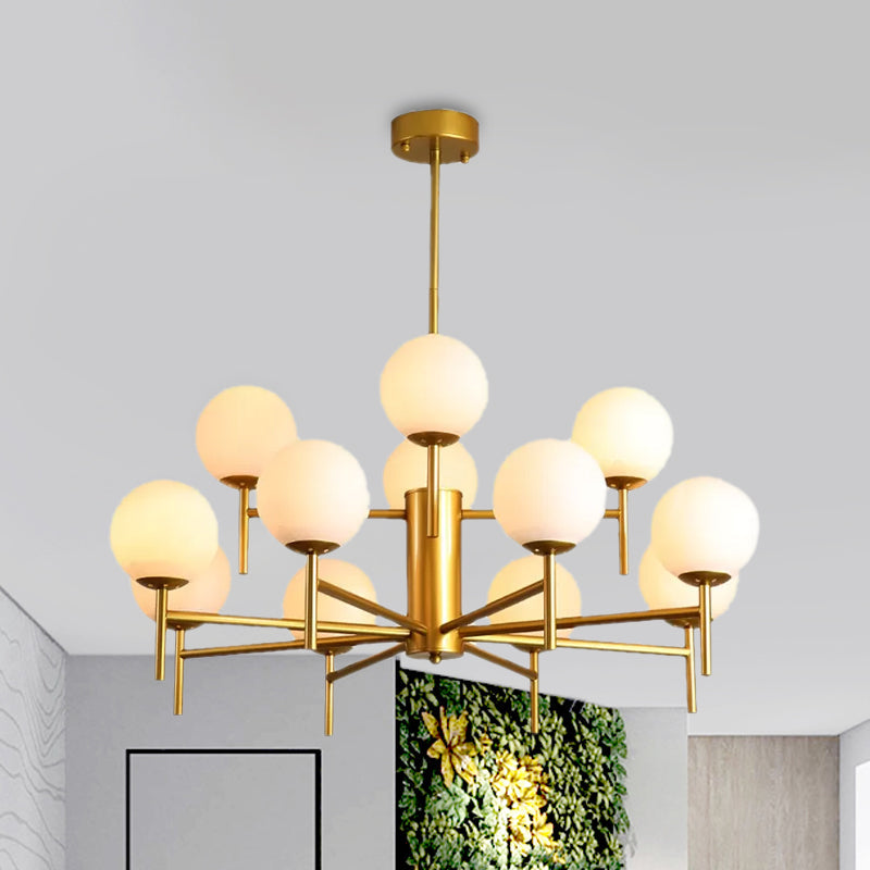 Contemporary Black And Gold Globe Chandelier With Radiant Design Milk Glass Shades - Available In 6
