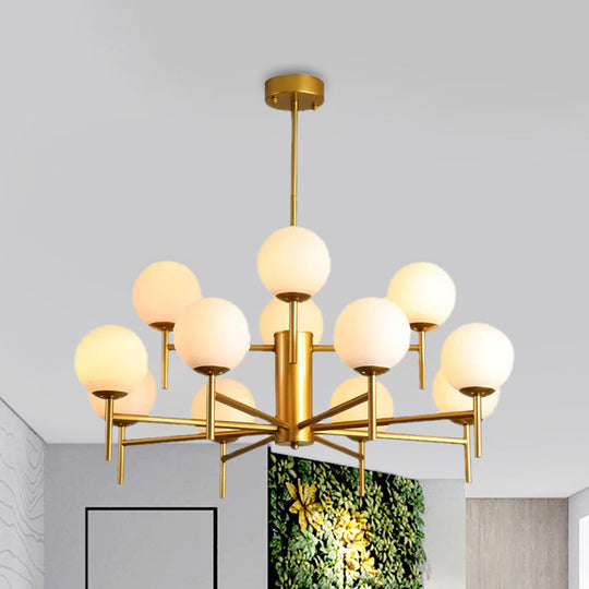 Contemporary Black And Gold Globe Chandelier With Radiant Design Milk Glass Shades - Available In 6
