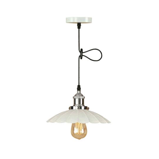 Scalloped Pendant Lighting 1-Bulb Hanging Light Fixture - Loft Style Rust/Chrome Finish Ideal For