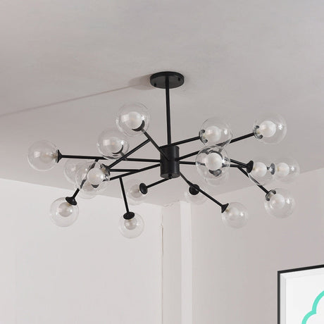 Modern 12/15/18-Light Chandelier With Clear Glass Shade And Black/Gold Ball Ceiling Pendant Lamp
