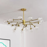 Modern 12/15/18-Light Chandelier With Clear Glass Shade And Black/Gold Ball Ceiling Pendant Lamp