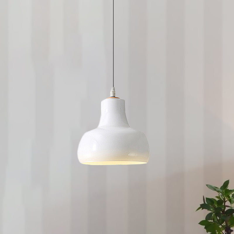 Modern Glass Pendant Lamp - White/Black Bowl Cone Or Saucer Design Led Ceiling Light In White/Warm
