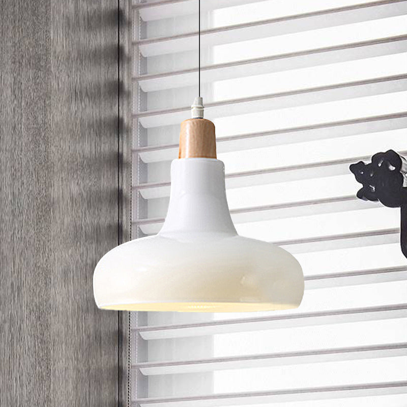 Modern Glass Pendant Lamp - White/Black Bowl Cone Or Saucer Design Led Ceiling Light In White/Warm