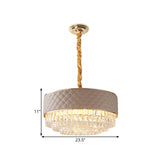 Modern 10-Light Crystal Drum Chandelier With Gold Finish And Leather Accents