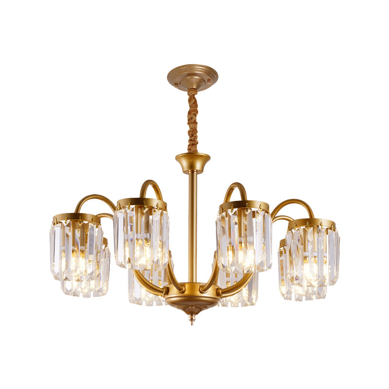 Modern Cylinder Crystal Pendant Chandelier With Gold Finish - 6/8 Heads