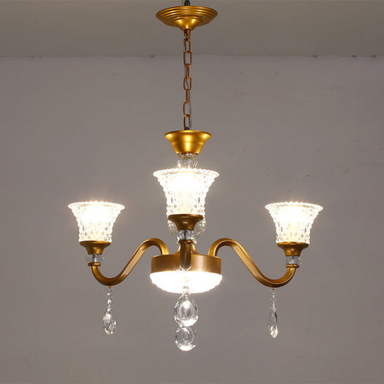 Traditional Gold Bell-Shaped Chandelier With Clear Crystal Glass Pendant - Ideal For Parlor 3/6/8