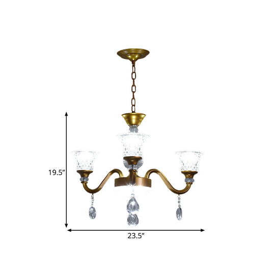 Traditional Gold Bell-Shaped Chandelier With Clear Crystal Glass Pendant - Ideal For Parlor 3/6/8