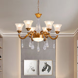 Gold Bell Shaped Chandelier With Clear Crystal Glass Pendant For Parlor - Available In 3 6 Or 8
