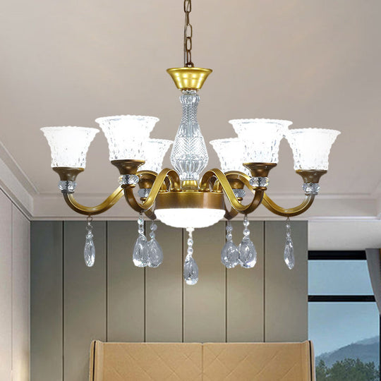 Traditional Gold Bell-Shaped Chandelier With Clear Crystal Glass Pendant - Ideal For Parlor 3/6/8