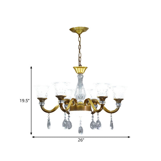 Traditional Gold Bell-Shaped Chandelier With Clear Crystal Glass Pendant - Ideal For Parlor 3/6/8