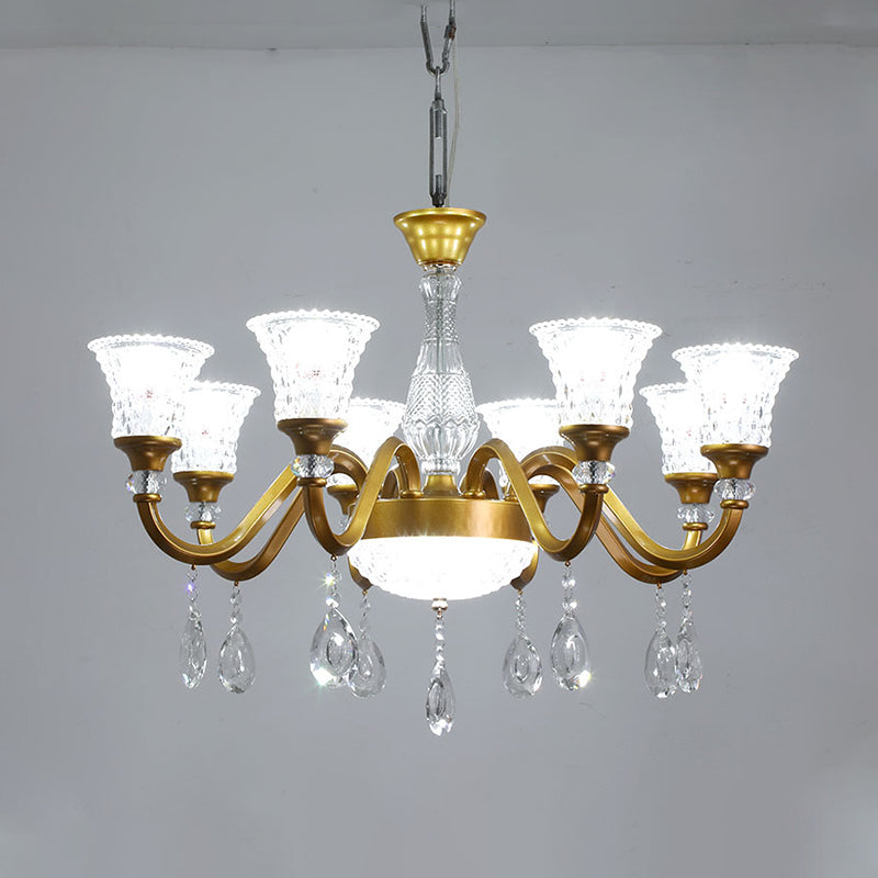 Traditional Gold Bell-Shaped Chandelier With Clear Crystal Glass Pendant - Ideal For Parlor 3/6/8
